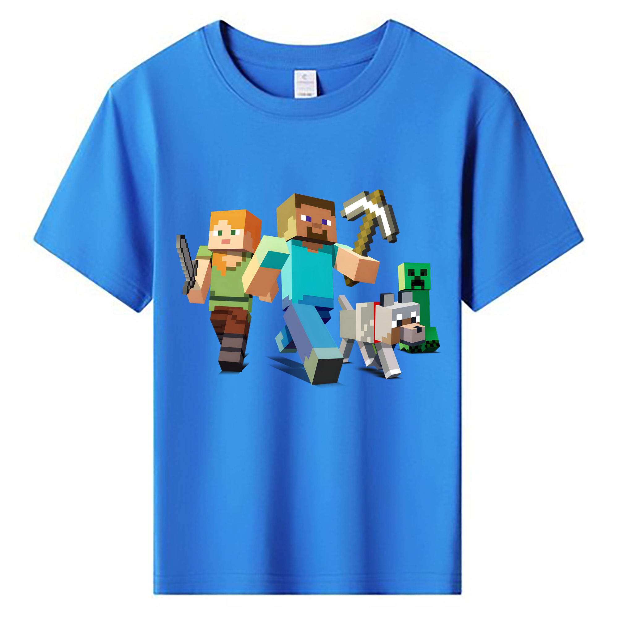 （画像用） マインクラフト ブロックの世界 Minecraft MC Block world 綿100％キッズTシャツ（フロントプリント）